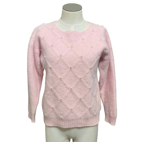 Dana Scott Womens Vintage Pink Pearl Lambswool Rabbit Hair Coquette Sweater Sz M - Picture 1 of 14